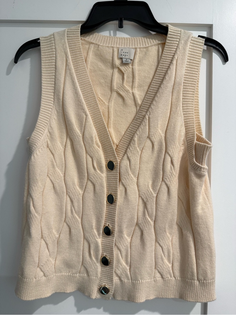 a new day Cream Cable-Knit Button Front Sweater Vest